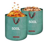 QOEOTUY Sacchi Giardinaggio 2x 500L - Sacchi per Rifiuti da Giardino Pieghevole con Maniglie - Sacchi per Raccogli Foglie da Giardino, Impermeabile, Polipropilene (PP), Riutilizzabile