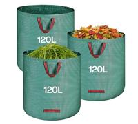QOEOTUY Sacchi Giardinaggio 3x 120L - Sacchi per Rifiuti da Giardino Pieghevole con Maniglie - Sacchi per Raccogli Foglie da Giardino, Impermeabile, Polipropilene (PP), Riutilizzabile