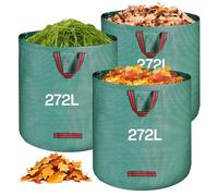 QOEOTUY Sacchi Giardinaggio 3X 272L - Sacchi per Rifiuti da Giardino Pieghevole con Maniglie - Sacchi per Raccogli Foglie da Giardino, Impermeabile, Polipropilene (PP), Riutilizzabile