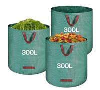 QOEOTUY Sacchi Giardinaggio 3X 300L - Sacchi per Rifiuti da Giardino Pieghevole con Maniglie - Sacchi per Raccogli Foglie da Giardino, Impermeabile, Polipropilene (PP), Riutilizzabile