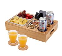 QOEOTUY Vassoio da Divano - Couchbar con 3 Ciotole per Snack, 2 Sottobicchieri - Vassoio per Divano