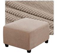 QOEUIUJ Copertura Ottomana Quadrato 80x80 50x50 Copri Pouf 100x100 75x75 Fodera for Sgabello 60x60 40x40 Protettiva Poggiapiedi in Tessuto Jacquard con Fondo Elastico(Cachi,93x93cm)