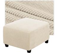 QOEUIUJ Copertura Ottomana Quadrato 80x80 50x50 Copri Pouf 100x100 75x75 Fodera for Sgabello 60x60 40x40 Protettiva Poggiapiedi in Tessuto Jacquard con Fondo Elastico(Beige,65x65cm)