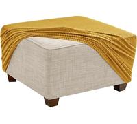 QOEUIUJ Copri Pouf Quadrato 80x80 50x50 100x100 75x75 60x60 40x40 Copertura Ottomana in Morbido Tessuto Jacquard Elasticizzato Protettiva per Poggiapiedi con Fondo Elastico(Giallo,24"/60cm)