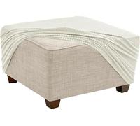 QOEUIUJ Copri Pouf Quadrato 80x80 50x50 100x100 75x75 60x60 40x40 Copertura Ottomana in Morbido Tessuto Jacquard Elasticizzato Protettiva per Poggiapiedi con Fondo Elastico(Bianco,24"/60cm)