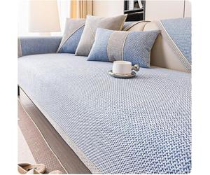 QOEUIUJ Copridivano in Morbida Cotone e Lino Lavabile, Copri Divano Antiscivolo da 1/2/3 Posti for Divani Componibili, Sofa Protezione for Mobili a Forma di L/U(Blu,70x180cm)