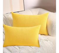 QOEUIUJ Set di 2 Federe Cuscino Pelose in Jacquard Estensibile Copri Cuscini Quadrato Copricuscino Rettangolare Protettore Cuscini Divano Letto Soggiorno Arredamento Casa(Giallo,35x55 cm Pack of 2)