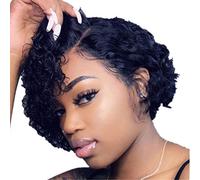 QoFina Parrucca Afro Parrucca Corta Profonda culry, Parrucca Corta Capelli Umani brasiliani Ricci Parrucca Anteriore in Pizzo Capelli Umani Ricci Afro Crespi Neri