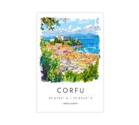 QOGDAF Stampa artistica da parete con Corfù ad acquerello in Grecia, stampa artistica da parete per soggiorno, camera da letto, 30 x 45 cm