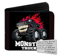 Qoibraze Portafoglio per bambini a due volte per ragazzi 6-8 9-12 12-14, grazioso portafoglio in pelle con tasca per monete e porta contanti e carte, Monster Truck