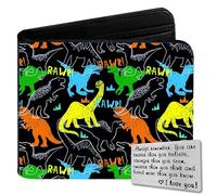 Qoibraze Portafoglio per bambini a due volte per ragazzi 6-8 9-12 12-14, grazioso portafoglio in pelle con tasca per monete e porta contanti e carte, Dinosauro-rawr