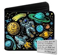 Qoibraze Portafoglio per bambini a due volte per ragazzi 6-8 9-12 12-14, grazioso portafoglio in pelle con tasca per monete e porta contanti e carte, Astronauta