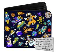 Qoibraze Portafoglio per bambini a due volte per ragazzi 6-8 9-12 12-14, grazioso portafoglio in pelle con tasca per monete e porta contanti e carte, Astronauta-spazio