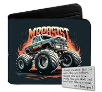 Qoibraze Portafoglio per bambini a due volte per ragazzi 6-8 9-12 12-14, grazioso portafoglio in pelle con tasca per monete e porta contanti e carte, Monster Truck-blu