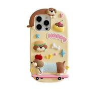 QoKcoahn Custodia per iPhone 16 Pro, divertenti cuccioli di cartoni animati 3D che giocano su scooter, carino kawaii, in morbido silicone antiurto protettore per donne e ragazze, per iPhone 16 Pro