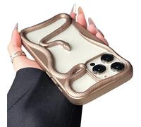 QoKcoahn Custodia per iPhone 16 Pro Max con motivo serpente, custodia protettiva 3D svuotata con elettroplaccatura di lusso, in TPU morbido con dissipazione del calore, Oro Deserto