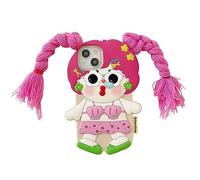 QoKcoahn Custodia per iPhone 16 Pro Max, simpatica custodia per telefono 3D Kawaii divertente con ragazze che hanno i capelli lunghi, con portachiavi, custodia protettiva in morbido gel di silicone