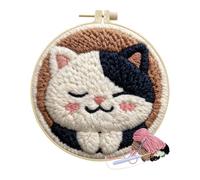 qokeeu Set completo punchneedle - simpatico motivo gatto interattivo per lavori manuali e ricami, per adulti - per la gestione dello stress e il genitore-figlio per bambini e fai da
