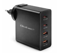 Qoltec GaN POWER PRO | 2xUSB-C | 2xUSB | 130W | 5-20V | 1.5-5A | PD | Laptop | Smartphone | Nero