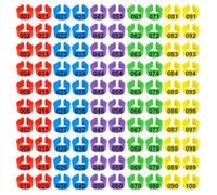 Qoncosy 100 fasce per cosce di pollo, fasce per gambe di pollo da 16 mm in 5 colori, numerate 001-100, fasce per gambe di pollo durevoli, per anatre, quaglie, piccioni, bantam, uccello