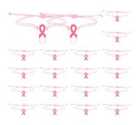 Qoncosy Confezione da 20 braccialetti per la sensibilizzazione sul cancro al seno, in corda cerata, regolabile, idea regalo ispiratrice per donne, accessori di supporto per la consapevolezza del