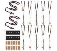 Qoncosy Set di 12 rosari in legno, regali cattolici, con croce di Gesù e perline in legno intagliato, preghiera Padre Nostro con sacchetto in velluto per bomboniere battesimo, comunione, cresima