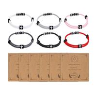 Qoncosy WWJD - Confezione da 6 braccialetti cristiani da uomo, regolabili in corda intrecciata con ciondolo a croce, set di braccialetti da uomo in nero, bianco, grigio, rosa, rosso, regali religiosi