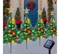 Qoosea 4 Albero di Natale con Luci Solari Esterni 80LED Multicolore Alberi di Natale con Fiocchi di Neve Addobbi Natalizi 8 Modalità Luci Albero di Natale, Luci di Natale Decorazioni per Giardino
