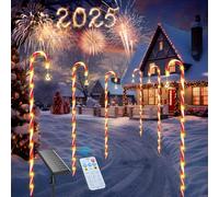 Qoosea 6 Pezzi Canna di Caramella Luci di Natale Solari, 8 Modalità Bastoncino di Zucchero Luci di Natale da Esterno, Carica USB IP65 Impermeabile Luci Natalizie Decor per Feste Giardino Passerella