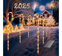 Qoosea 6 Pezzi Canna di Caramella Luci di Natale Solari, 8 Modalità Bastoncino di Zucchero Luci di Natale da Esterno, Carica USB IP65 Impermeabile Luci Natalizie Decor per Feste Giardino Passerella