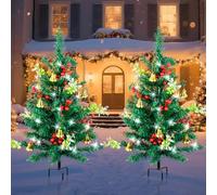 Qoosea Albero di Natale Luci da Esterno Giardino, 2 Pezzi Alberi di Natale con LED Luci Stringa 8 Modalità, Lampade Giardino IP65 Impermeabile, Decorazioni Natalizie per Cortile Prato Patio Feste