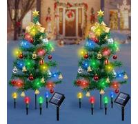 Qoosea Albero di Natale Luci Solari da Giardino 2 Pezzi, Alberi di Natale con 4 Luci di fragola Esterno Decorative IP65 Impermeabile, Decorazioni Natalizie per Cortile Prato Piscina Patio Feste