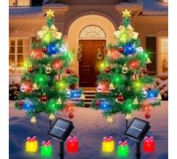 Qoosea Albero di Natale Luci Solari da Giardino 2 Pezzi, Alberi di Natale con LED Luci di Scatola Regalo Esterno IP65 Impermeabile, Decorazioni Natalizie per Cortile Prato Piscina Patio Feste