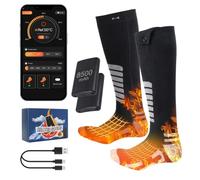 Qoosea Calze Riscaldanti per Uomo & Donna 8500mAh Ricaricabili Elettriche con Controllo APP & Pulsante 4 Impostazioni Temperatura Lavabile in Lavatrice per Sci Camping Escursionismo Pesca Inverno(S)