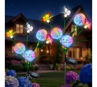 Qoosea Lampada da Giardino Solare, 2 Pezzi Solare Fiore di Tarassaco Luci Con Farfalle,Impermeabile Luci Solari da Giardino Simulazione Fiore Decorative Prato Natale Regalo Festa Della Donna