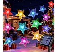 Qoosea Luci a Stringa Solari Stella 7M, 50 LED a Energia Solare Impermeabili, 8 Modalità con Timer Auto Accensione/Spegnimento per Giardino Recinto Natale Matrimonio Festa Decorazione