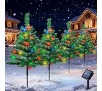 Qoosea Luci Natalizie a Pannello Solare ad Albero per Esterno 80 LED 8 Modalità 4 IN 1 Giardino a Energia Solare con Bacche Rosse IP65 Impermeabili per Cortile Viale Piazzale Decorazione Natalizia