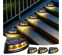 Qoosea Luci Solari da Giardino Esterno Calda Bianca, 4 Pezzi IP65 Impermeabili Luce Solare Faretto Segnapasso, LED Esterne Lampade Solari per Scale Sentieri Vialetto Marciapiede Passaggi Natale Decor