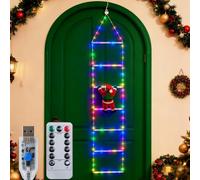 Qoosea Luci Stringa Scala Natale, 1.7M LED Babbo Natale Scala Catena Luminosa 8 Modalità USB, Impermeabile Luci Fatate Natalizie per Giardino, Finestre, Balcone, Esterno ed Interno Decorazione
