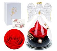Qoosea Rosa Stabilizzata Figurine di Angeli Regalo per Donna, Rosa Eterna Angeli Custodi Regalo per Mamma Fidanzata Moglie, Fiori Stabilizzati Decorazioni per Natale San Valentino Festa della Mamma
