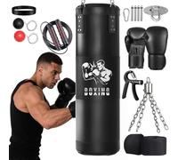 Qoosea Sacco da Boxe per Adulti, 1.2m Appendere Sacchi da Boxe da Muro con Guanti e Catena, Stabile Pungiball Sacco Box Set per Pratica di Taekwondo Karate MMA Fitness (Non Riempiti)