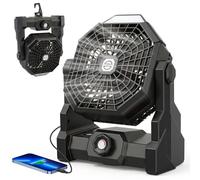 Qoosea Ventilatore da Campeggio 3 in 1 Ventilatore USB-C per Tenda 24000mAh Ricaricabile Ventilatore Portatile da Soffitto o da Scrivania con LED e Gancio per Esterno Pesca Auto Casa Ufficio BBQ