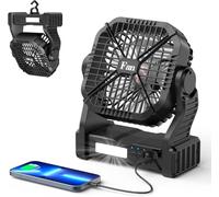 Qoosea Ventilatore da Campeggio Tenda Portatile Ricaricabile Ventilatori da Tenda con Luce 8000mah Ventilatore a Batteria con 4 Velocità e 3 Luci di Livello Appeso per Outdoor Viaggi Pesca Ufficio