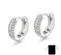 QOPZUJI Orecchini Donna Argento 925 a Cerchio Oro Placcato 14K/ Oro Bianco Cerchietti Piccoli con Confezione（13mm）