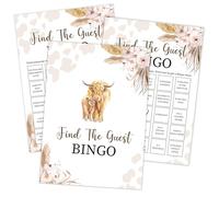 Qoqxjodd Boho Cow Find The Guest Bingo Game, gioco per baby shower, confezione da 30 carte da gioco, genere neutro ragazzo o ragazza, divertente gioco e attività per bambini - FA25
