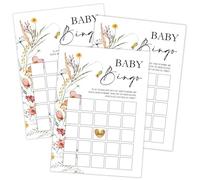 Qoqxjodd Boho Wildflower Baby Bingo Game, gioco Baby Shower, confezione da 30 carte da gioco, genere neutro ragazzo o ragazza, divertente gioco e attività per bambini - FA08