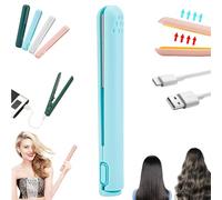 Qosigote Dualglam Mini Dual-Purpose Curling Iron, Curling Iron for Short Hair, Dual Glam Mini Curling Iron, 2-In-1 Portable Curling Wand and Flat Iron Uitable For Straight Hair and Curly Hair (Blue)
