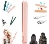 Qosigote Dualglam Mini Dual-Purpose Curling Iron, Curling Iron for Short Hair, Dual Glam Mini Curling Iron, 2-In-1 Portable Curling Wand and Flat Iron Uitable For Straight Hair and Curly Hair (Pink)