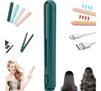 Qosigote Dualglam Mini Dual-Purpose Curling Iron, Curling Iron for Short Hair, Dual Glam Mini Curling Iron, 2-In-1 Portable Curling Wand and Flat Iron Uitable For Straight Hair and Curly Hair (Green)