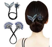 Qosigote Peacock Display Angel Wings Elegant Hair Bun Maker, Bun Makers For Women's Hair, Style Elegant Lazy Hair Curler, Hair Bun Maker, Ocean Blue Feather Hairpin Elegant Hair Accessories (2PCS-D)